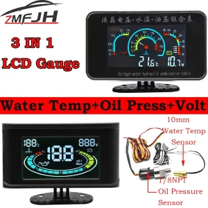 3 IN 1 Universale per auto 12v/24v LCD Camion Auto Pressione Olio Tensione Tavolo combinato Temperatura Acqua Con Sensori