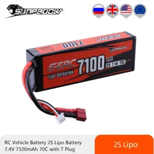 Batteria Lipo Sunpadow 2 s2p 7.4V per custodia rigida 7100mAh 70C con spina a T Deans per RC Car Truck Tank Racing Hobby