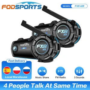 2 pz Fodsports FX8 AIR casco moto interfono Bluetooth casco auricolare 4 rider BT Interphone, Radio FM, condividi musica