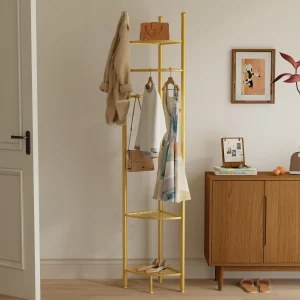 Appendiabiti alto salvaspazio in metallo dorato da ingresso con ripiani un appendiabiti autoportante ideale per camera da letto e soggiorno
