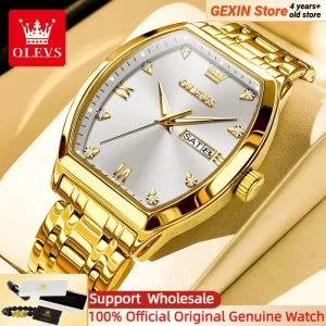 OLEVS nuovi orologi da uomo orologio al quarzo di lusso in oro classici quadrante Tonneau orologio al quarzo luminoso impermeabile di marca superiore per uomo 5528