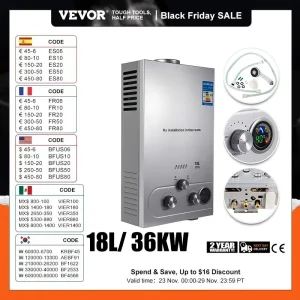 Scaldabagno a Gas VEVOR gpl 18L 36KW caldaia a Gas di petrolio liquefatto propano istantaneo senza serbatoio per bagno casa campeggio