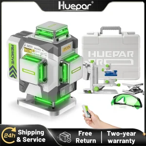 Huepar ZK04CG 16 linee Livello laser a croce 4D 10 ore di funzionamento Batteria agli ioni di litio da 8000 mAh, staffa, custodia rigida e telecomando