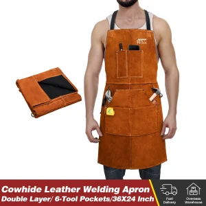 Grembiule per saldatura ARCCAPTAIN Lavabile Isolamento termico Grembiule per saldatura in pelle di vacchetta Abbigliamento protettivo per saldatura Fabbro