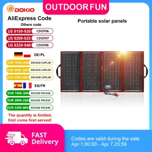 Dokio 300W 12V/18V Pannello solare portatile pieghevole flessibile monocristallino ad alta efficienza per Powerbank/campeggio roulotte/barca/auto
