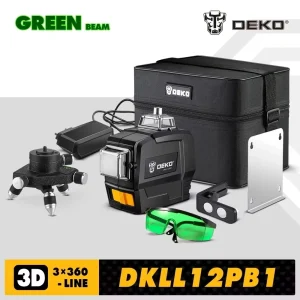 DEKO DKLL12PB1 Serie 12 Linee 3D Livello Laser Verde ClassII Orizzontale E Verticale Linee Trasversali di Auto-Livellamento