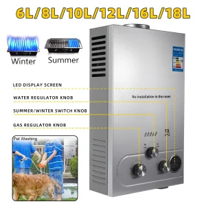 Riscaldatore a Gas propano VEVOR acqua istantanea 6L/8L/10L/12L/16L/18L scaldabagno serbatoio 36KW scaldabagno senza serbatoio in acciaio inossidabile