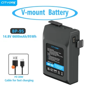 Batteria Cityork V Mount/V-Lock 95Wh BP-95 6600mAh per videocamera Sony Videocamera Trasmissione Luce LED con caricatore adattatore D-Tap