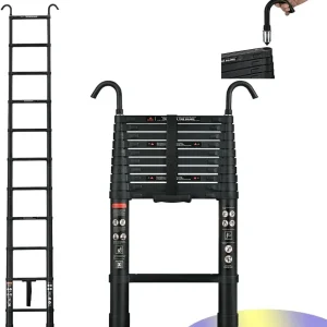 Scala telescopica Scala telescopica in alluminio da 3,2 m con piedini antiscivolo, scala diritta di estensione multiuso con 2 ganci, 150 kg