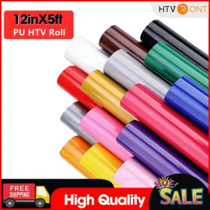 HTVRONT 12inX 5ft/30x152cm PU Elastico Trasferimento di Calore Rotolo di Vinile per Abbigliamento T-shirt Stampa FAI DA TE Ferro su HTV Vinili Pellicola