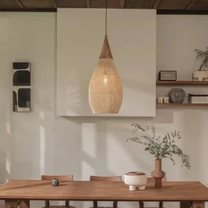 Lampadario vintage in rattan fatto a mano in stile giapponese per isola cucina/morbida/sala da pranzo, senza lampadina inclusa