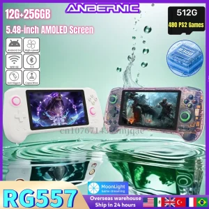 ANBERNIC RG557 Console di gioco portatile Dimensity 5.48 “AMOLED Android 14 Joystick ad alta risoluzione Lettore video PS2 RG 557 Regali
