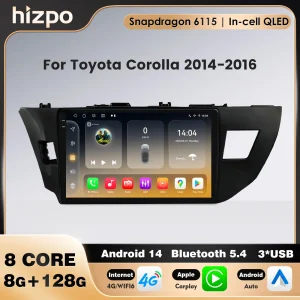 Hizpo 2din Carplay per Toyota Corolla 2014 2015 2016 Android14 Autoradio Radio Multimedia Video Player Navigazione GPS Bluetooth