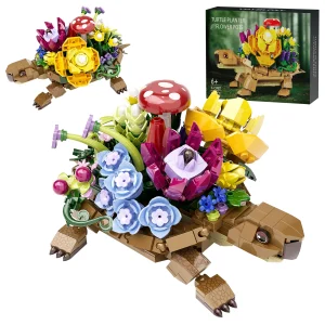 Set di costruzione di fioriera succulenta tartaruga marina Animali Collezione botanica Blocchi Giocattoli Decorazioni per piante domestiche, Regali per ragazze (477 pezzi)