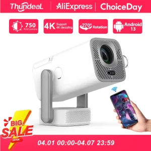 Proiettore Mini HD ThundeaL 1080P 2K 4K, Proiettore LED TD80W Pro con WIFI, Proiettore Android TD80Pro, Videoproiettore 3D per Home Theater