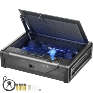 SucceBuy Cassaforte per pistola Q235 Cassaforte per pistola in acciaio Custodia per pistola ad accesso rapido a 3 vie Scatola per pistola Tecnologia biometrica avanzata Cassaforte per pistola da