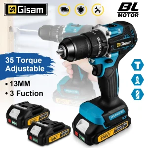 GIsam 13mm Trapano elettrico Brushless Cacciavite a percussione ad alta potenza Doppia velocità 35 + 3 Coppia di utensili elettrici per Makita 18V Perni batteria