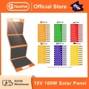 Pannello solare pieghevole FF FlashFish 100W 18V Caricatore solare esterno DC Type-c/QC3.0 Carica di uscita per generatore solare della centrale elettrica