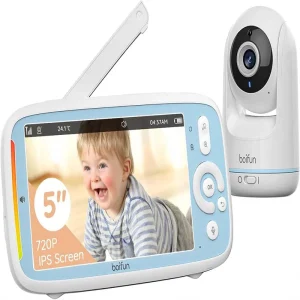 BOIFUN Baby Camera Monitor, schermo a colori IPS 720P da 5 pollici, fotocamera 360, visione notturna, senza Wifi, modalità ECO, batteria 3050mAh