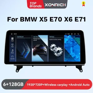 1920*720P 12.3 pollici Wireless CarPlay Android 14 lettore multimediale per auto per BMW X5 E70 X6 E71 CCC CIC 4G Wifi GPS Audio unità principale