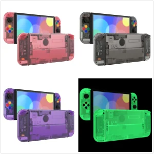 eXtremeRate Set completo di ricambio per Nintendo Switch OLED, piastra posteriore e cavalletto, alloggiamento Joycon con pulsanti colorati