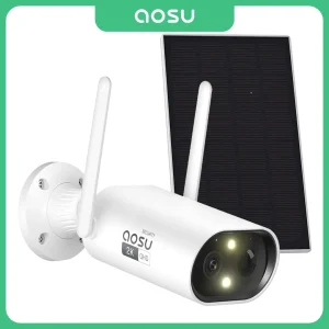 AOSU 1/2/4 pezzi Wifi Telecamera solare 100% senza fili Esterna Batteria incorporata Telecamera di sicurezza Visione notturna a colori Audio bidirezionale CCTV Cam