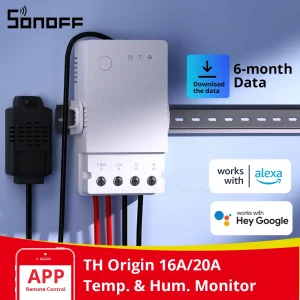 SONOFF TH Origin 16A 20A WiFi Smart Switch con Monitor dell’umidità della temperatura Smart Home Automation per Alexa Google Assistant