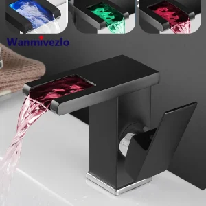 Bagno Hydropower LED Cascata Rubinetto Lavello Miscelatore per lavabo Montaggio su piano Ottone massiccio Rubinetto per lavabo con acqua Rubinetto per lavabo luminoso