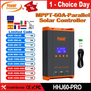PowMr 60A MPPT Regolatore di carica solare 3 fasi di ricarica per batteria 12V 24V 36V 48V Pannello solare 160VDC può parallela 12 unità