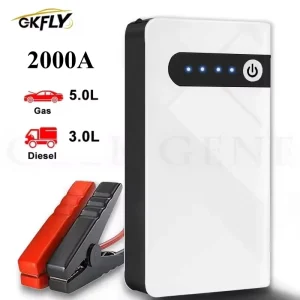 GKFLY Avviatore d’Emergenza per Auto 2000A, Power Bank 44.4Wh, Caricabatterie Portatile 12V con Cavi di Avviamento