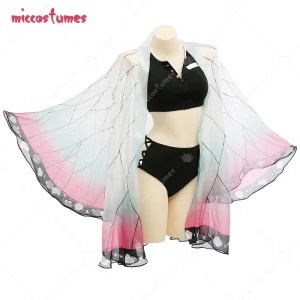 Haikyuu Kimetsu no Yaiba Kochou Shinobu costume da bagno a spacco costume da bagno Anime costume da bagno con cinturino in filato stampato a farfalla