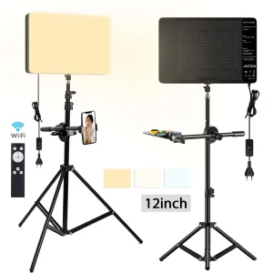 Photo Studio LED 3000k-6500k Lampada di riempimento video Pannello luminoso Illuminazione fotografica con supporto per treppiede Spina europea a braccio lungo per flusso live