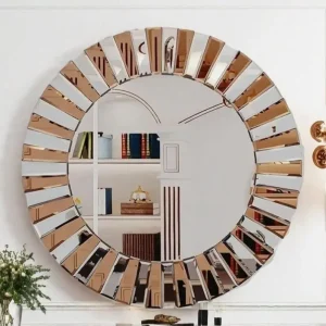 Specchio da parete decorativo rotondo Starburst da 60/80 cm Bellissimo specchio con accento fulvo per bagno, camera da letto, soggiorno, sala da pranzo