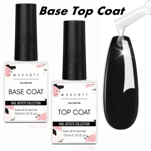 Set Makartt Gel Top Coat e Base Coat, Finitura Lucida Senza Residui, Base e Top Coat Gel Semipermanente a Lunga Durata per Lampada LED