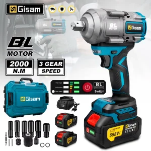 Avvitatore a impulsi elettrico brushless Gisam 2000N.M con coppia elevata, attacco da 1/2 pollice, avvitatore elettrico senza fili compatibile con batteria Makita 18V.