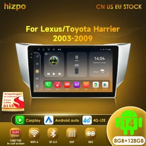 Hizpo Autoradio Android14 QLED Per Lexus RX300 RX330 RX350 RX400H II 2 Toyota Harrier XU30 Stereo Lettore di Navigazione Auto Carplay