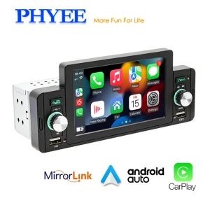 Autoradio 1 Din 5″ Apple CarPlay Android Auto, vivavoce Bluetooth 5.1, ingresso telecamera di retromarcia unità principale lettore USB/FM/MP5 F160C