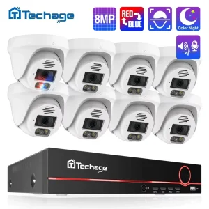 Techage Ultra HD 8MP 4K POE Sistema di telecamere di sicurezza Audio bidirezionale Face Detect Set di videosorveglianza CCTV notturna a colori H.265