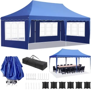 Gazebo popup Pavilion 3x6m Gazebo pieghevole impermeabile Tenda da giardino Tenda da festa con 4 pannelli laterali 6 sacchi di sabbia UV50+ Altezza regolabile