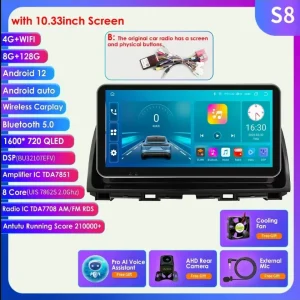 Autoradio multimediale Android Auto da 10,33 pollici per Mazda CX5 CX-5 2012-2014 2015 Navigazione GPS Stereo 4G WIFI Carplay SWC