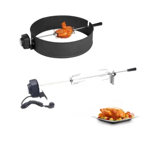 Spiedino elettrico professionale per barbecue 360 °   Kit girarrosto da campeggio con spiedino per girarrosto con spiedino rotante automatico in acciaio inossidabile