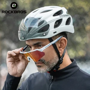 ROCKBROS Casco da ciclismo leggero con casco integrato protezione della testa casco di sicurezza con occhialoni uomo donna MTB casco da bici stradale