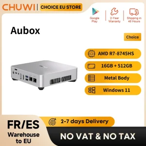 CHUWI AuBox Mini PC AMD R7 8745HS con OCuLink, 16GB RAM, SSD da 512GB, Windows 11, Display 4K 60Hz, AI-Link, WiFi 6, BT 5.1, Espansione M.2 2T*2
