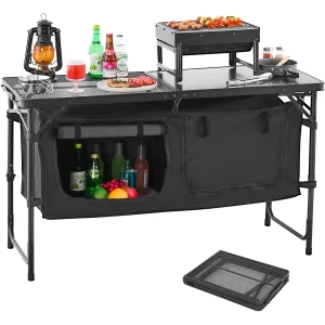 SucceBuy Tavolo da cucina da campeggio Tavolo da cucina per esterni Stazione di cottura portatile leggera in alluminio per barbecue, feste, picnic, camper, viaggi