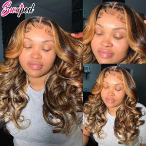 30 Parrucche colorate da 32 pollici 13×4 13×6 Parrucche frontali in pizzo HD Parrucca ondulata per il corpo Evidenzia parrucca anteriore in pizzo Ombre Capelli umani per donne nere