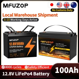 Batteria al litio LiFePO4 MFUZOP 12V 100Ah con 100A BMS perfetta per camper, carrello da golf, sistema di energia solare, motore da traina, barca, solare