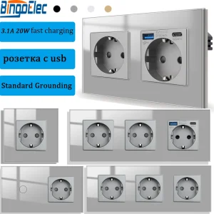 Bingoelec Prese elettriche da parete UE con interfacce USB Type-C e interruttore tattile 1/2/3Gang Interruttore da parete a 1 via Р®зетка С USB