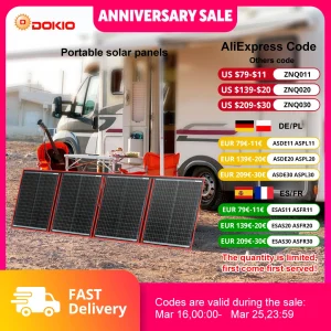 Pannello solare pieghevole portatile Dokio da 160 W con controller 12 V Pannello solare flessibile per viaggio in campeggio in famiglia