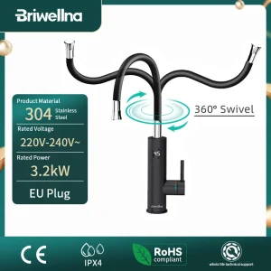Briwellna Scaldabagno elettrico 220V 2 in 1 Rubinetto da cucina Rubinetto scaldabagno senza serbatoio con beccuccio universale Rubinetto elettrico