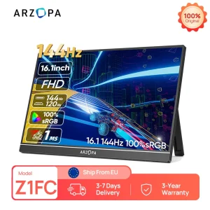 ARZOPA Monitor portatile da 16,1 pollici, 144hz, 100%sRGB, 1080P FHD, schermo IPS, secondo schermo esterno per laptop/PC/PS5/Mac/Xbox Z1FC